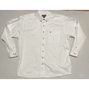 Ariat Mens Size XXL Solid Twill Shirt Long Sleeve Button Up White Heavy Cotton
